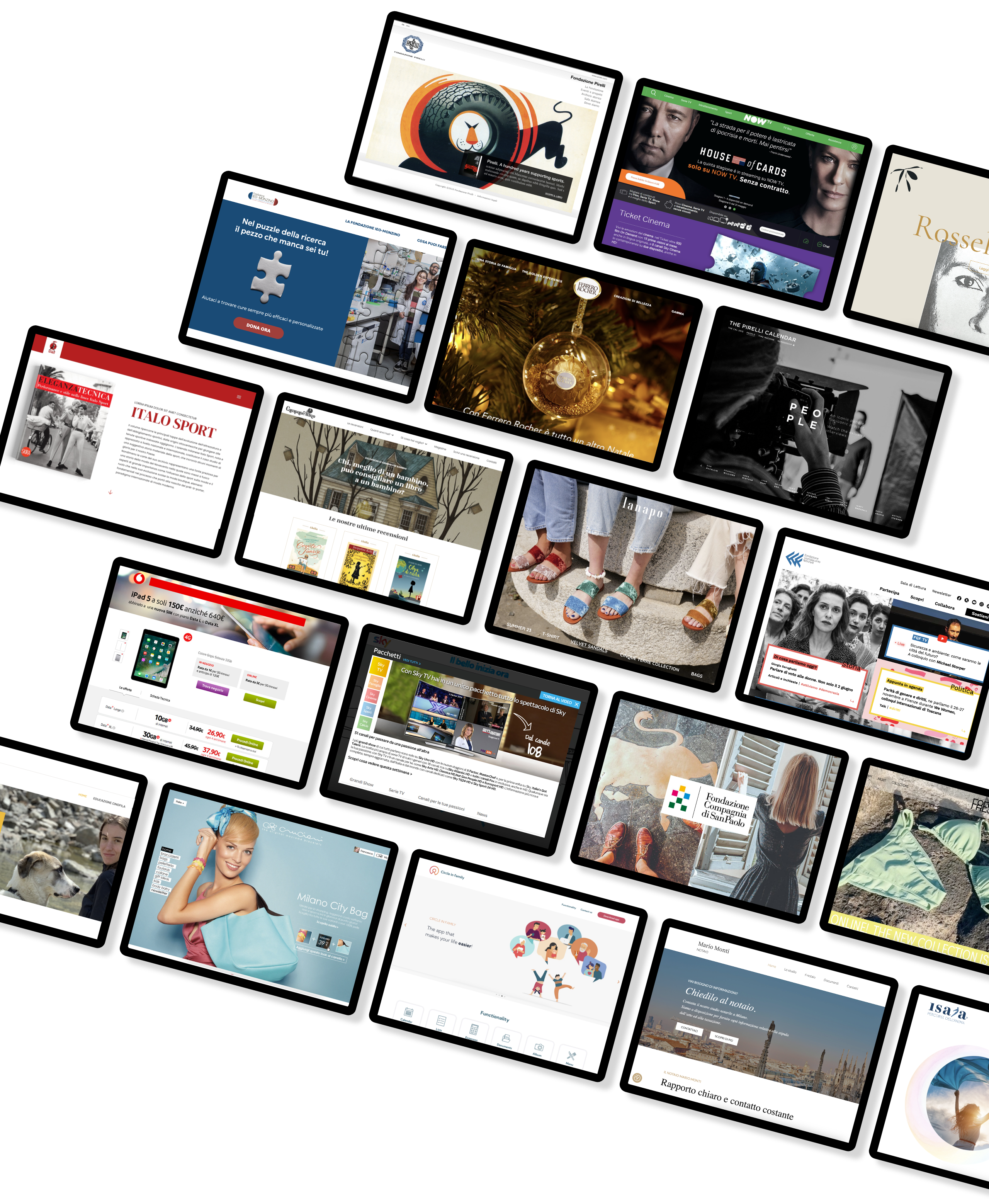 Serie di tablet con schermate di progetti online